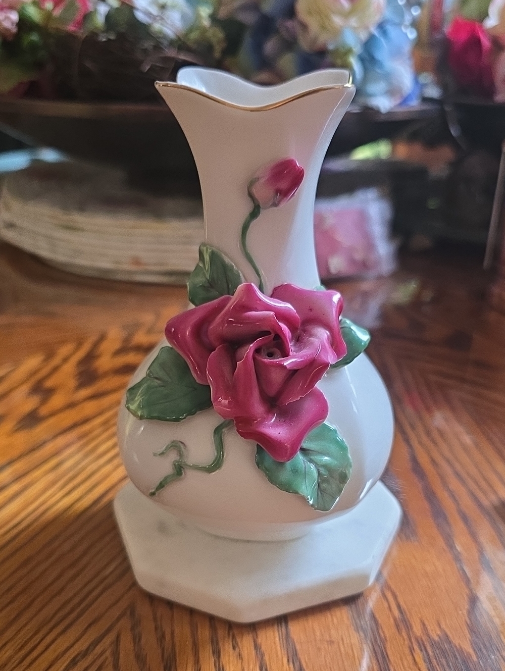 Vintage Lefton China Handpainted Rose Vase